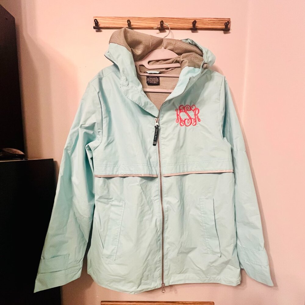 Charles River Monogrammed Rain Jacket Teal